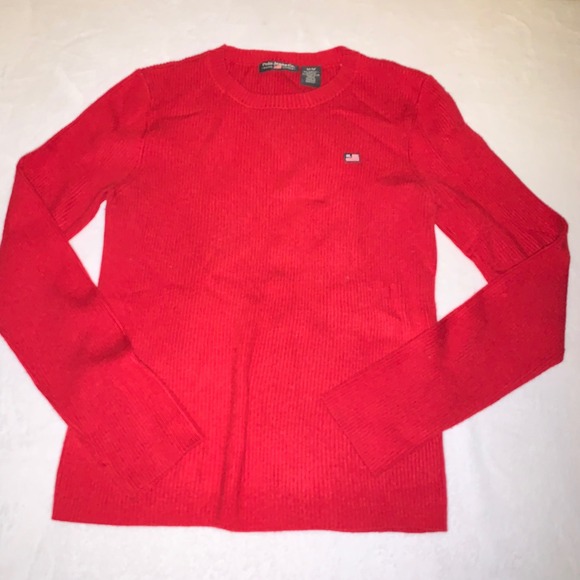 Polo Ralph Lauren jeans red knit long sleeve sweater size medium - Picture 1 of 8